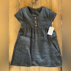 Linen Navy Girls Dress
